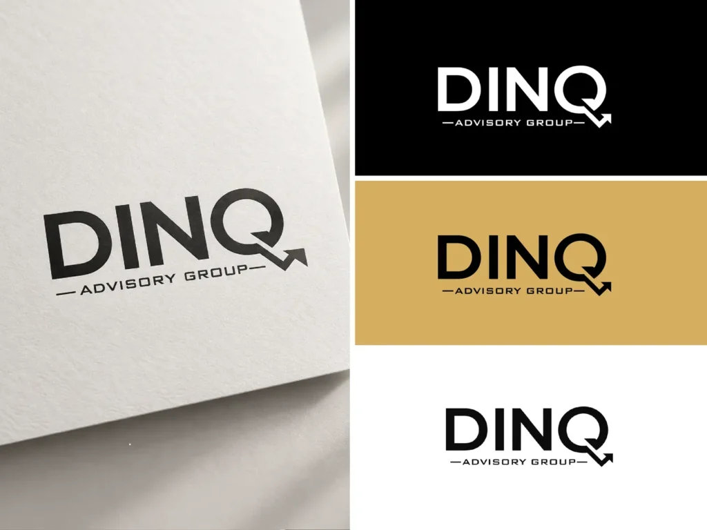 DINQ Advisory Group logo variations in black, gold and white