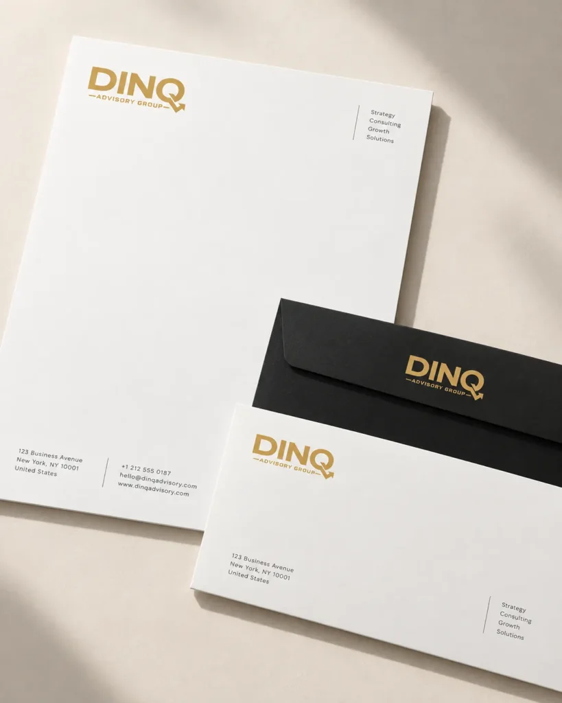 DINQ Advisory Group letterhead and envelopes