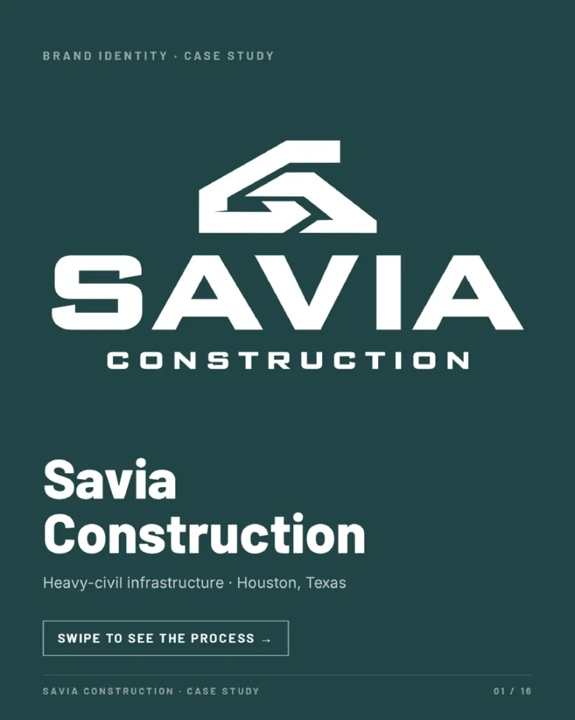 Savia Construction logo on teal
