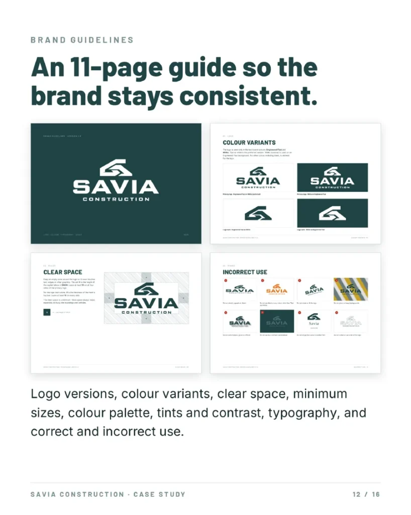 Savia Construction brand guideline pages