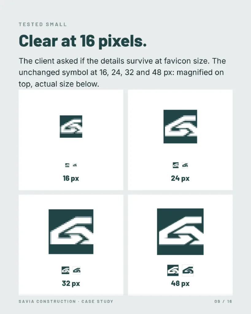 Savia Construction symbol tested at small sizes