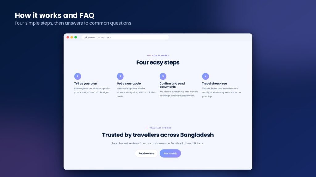SkySaver Tourism website how it works and FAQ